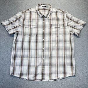 Toad&Co Button-Up Shirt Men’s 2XL White Brown Plaid Short Sleeve